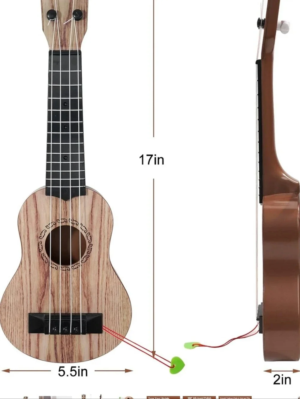 Natural Wood Soprano Ukulele - Light Brown Body, Black Fretboard